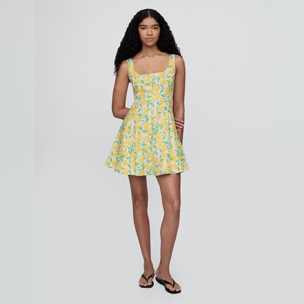 Gap Linen Blend Mini Dress in Spring Lemon Print - Picture 1 of 6